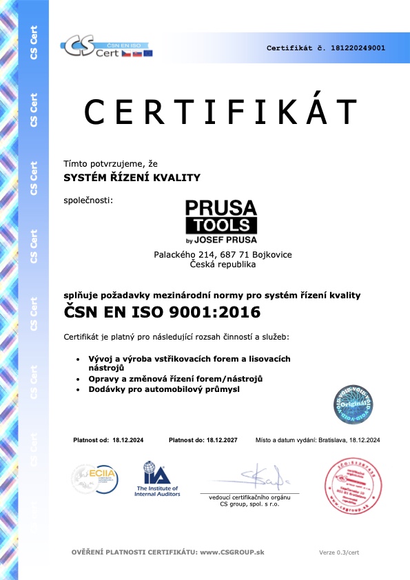 Certifikát ISO 9001 CZ